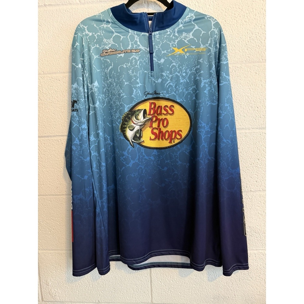 Bass Pro Shops Triton Boats Fishing Jersey Shirt L Blue 1/4 Zip Performance